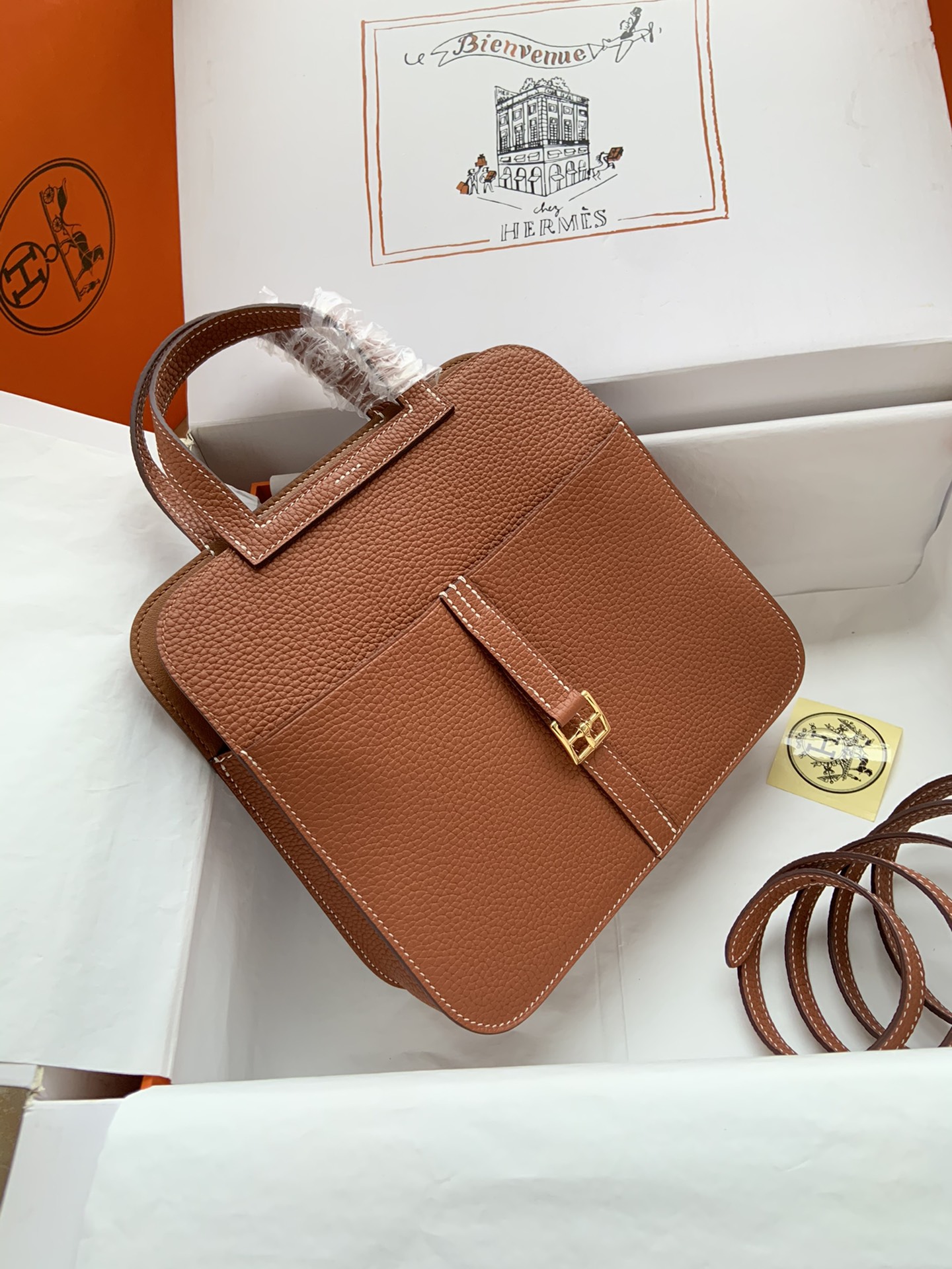 Hermes Halzan 25 Handbag Shoulder Bag In Brown Clemence Leather